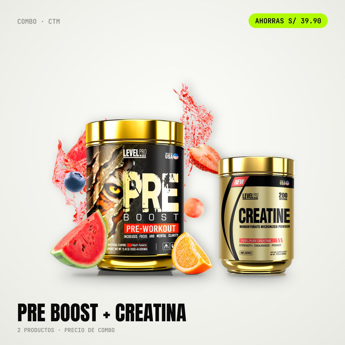 Combo Pre Boost + Creatina Level Pro 250 g