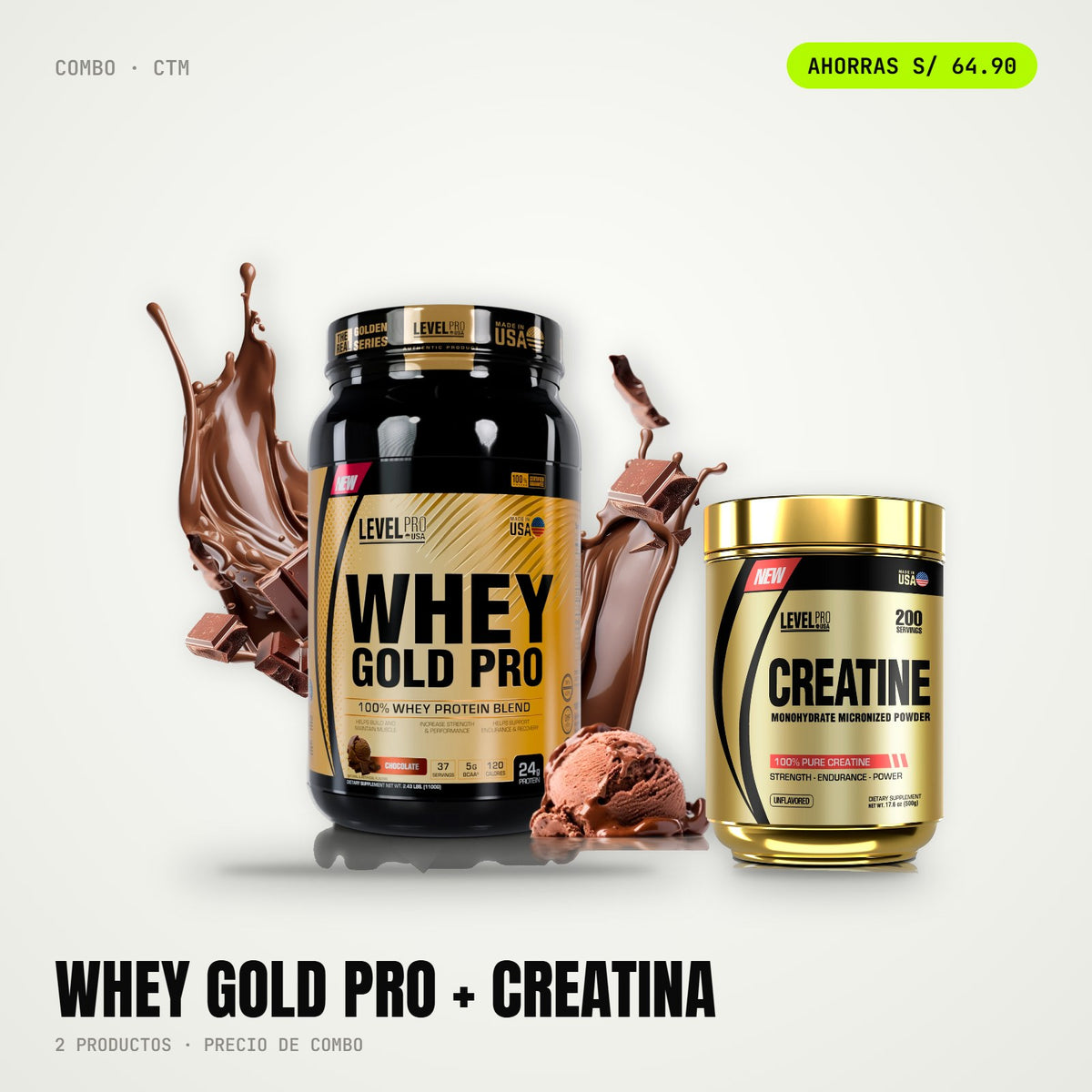 Combo Whey Gold Pro 2.43 lb + Creatina Level Pro 250 g