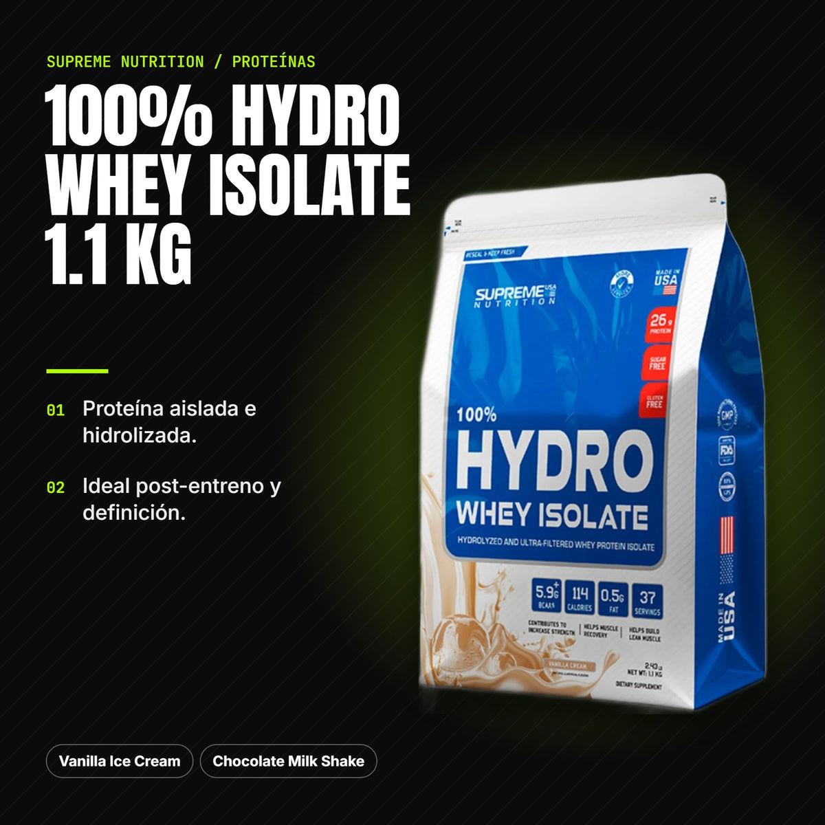 100% Hydro Whey Isolate 1.1 kg – beneficios